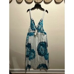 Vasna Desire Women's Blue Tie Dye Sun Dress Midi Cotton Size L